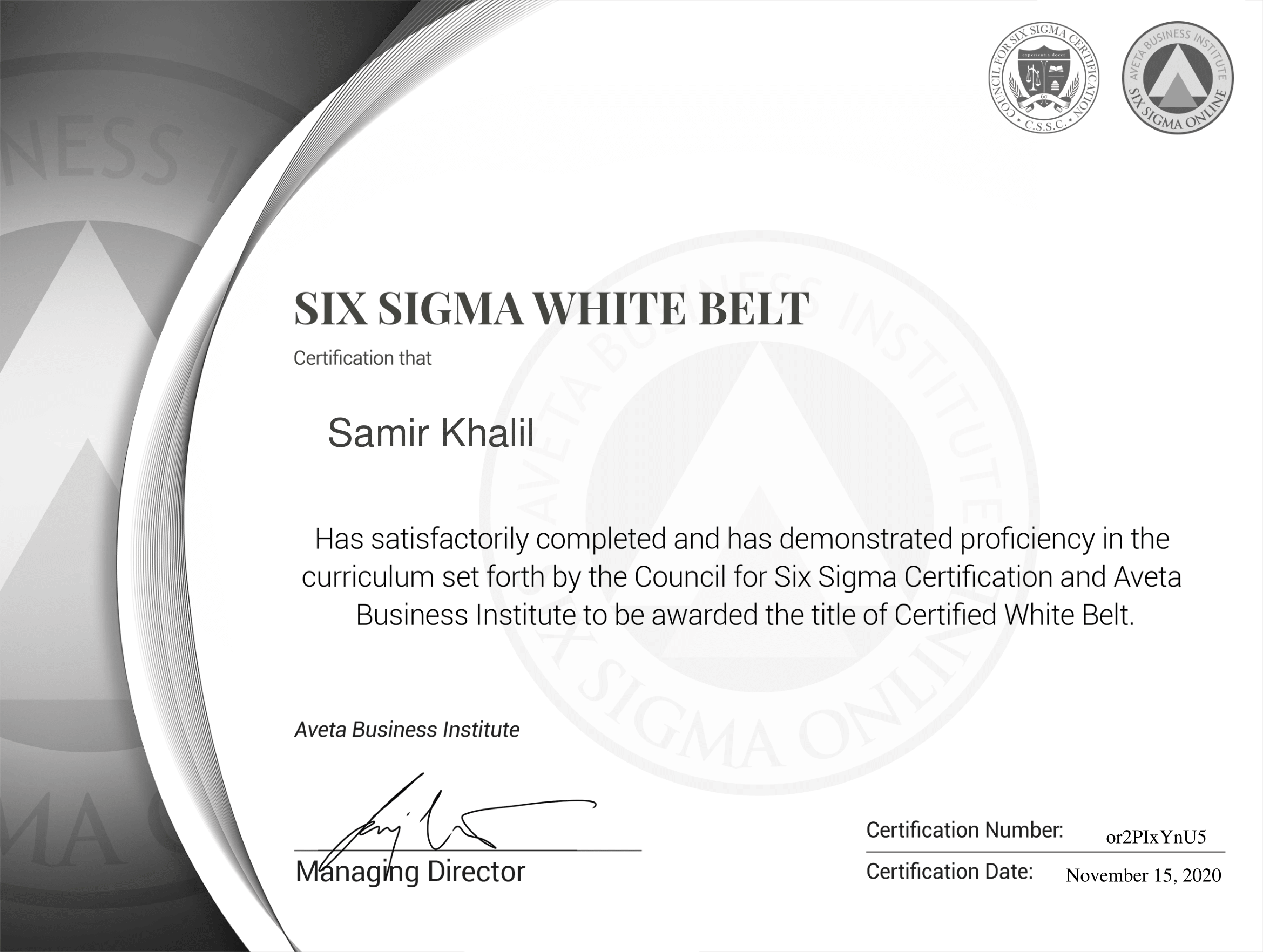 Six Sigma White Belt Certification